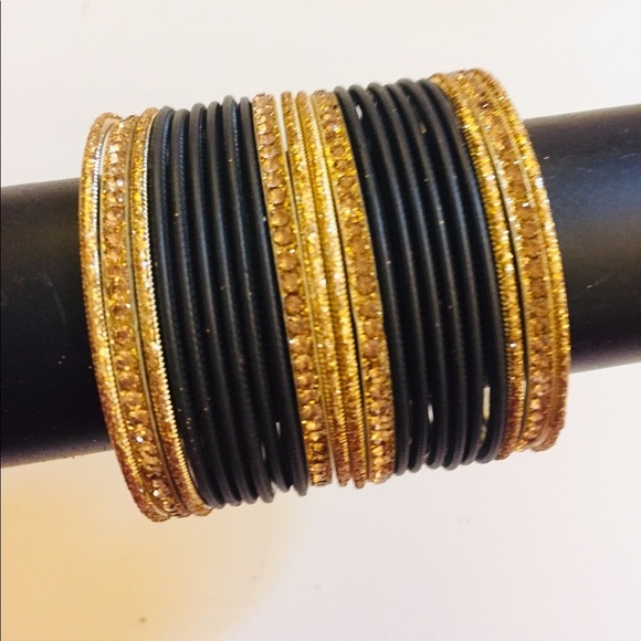 Black & Gold Indian Pakistani bangles Festive Bangle Bracelets - Picture 2 of 6